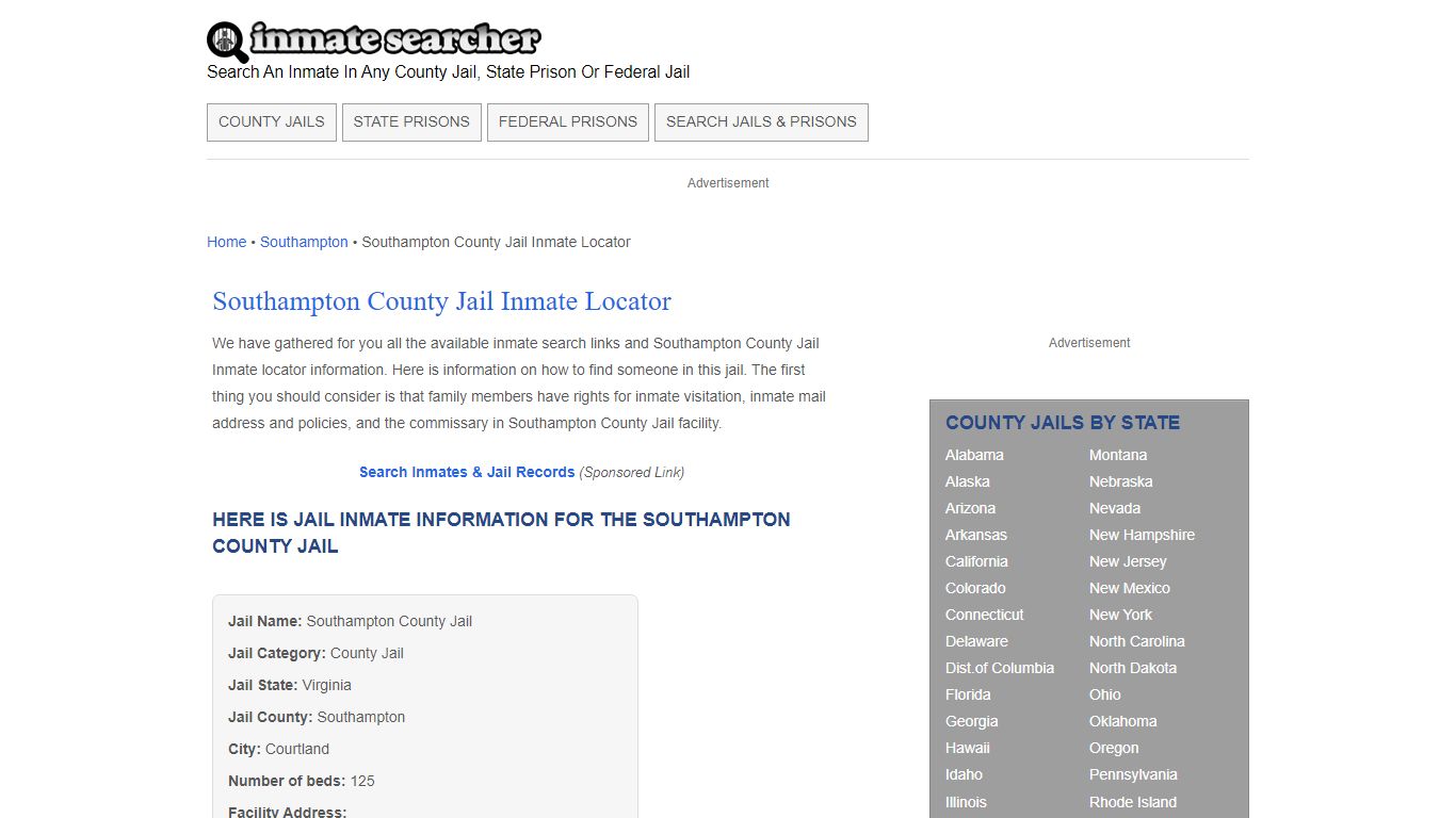 Southampton County Jail Inmate Locator - Inmate Searcher