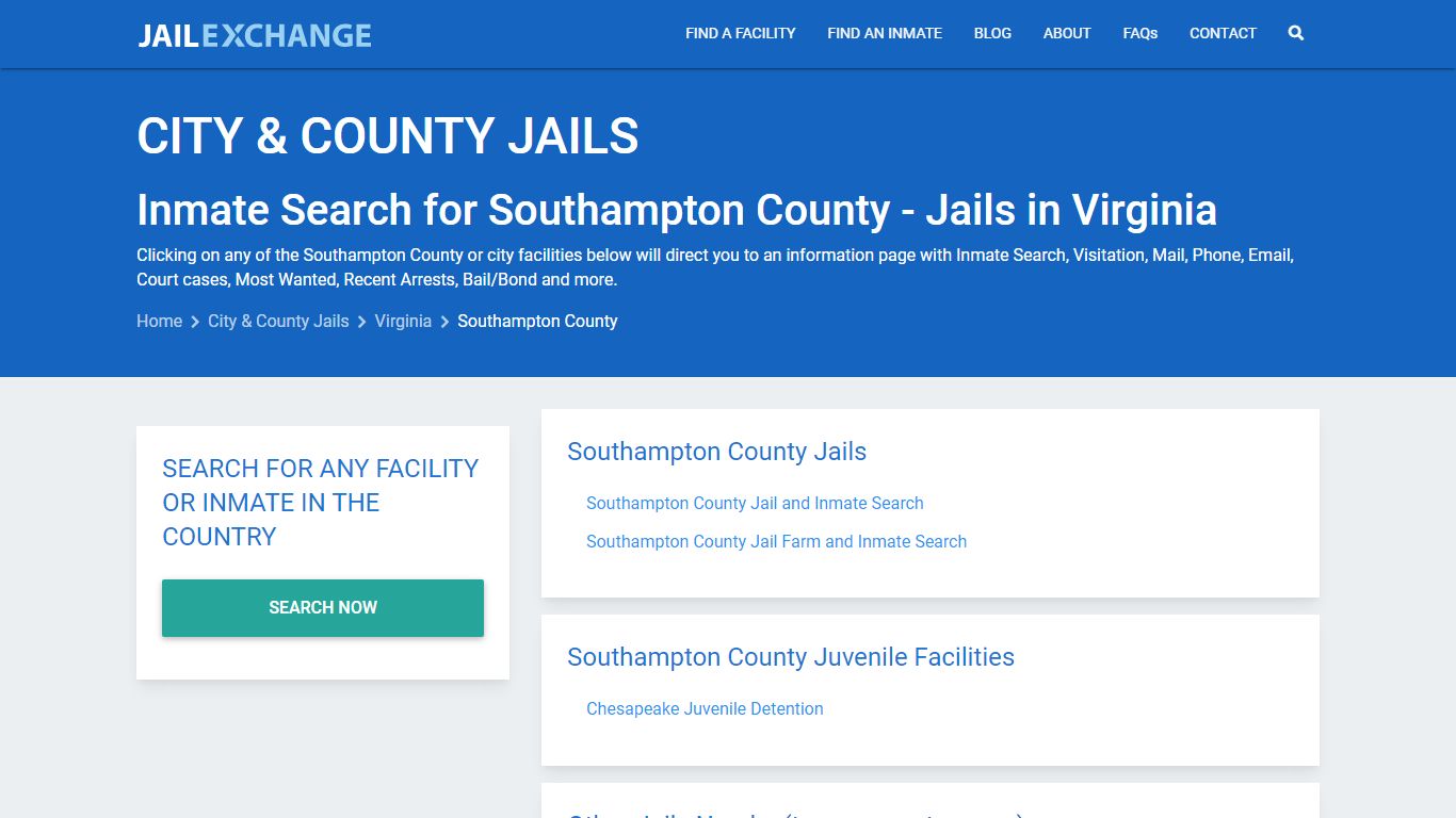 Inmate Search for Southampton County | Jails in Virginia - Jail Exchange